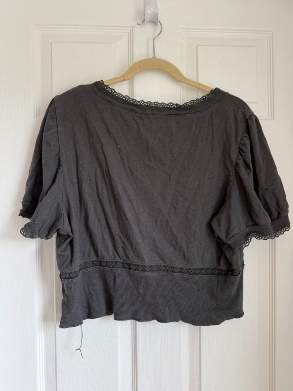 Aerie Black Lace Trim Puff Sleeve Top Size XXL - Picture 6 of 7